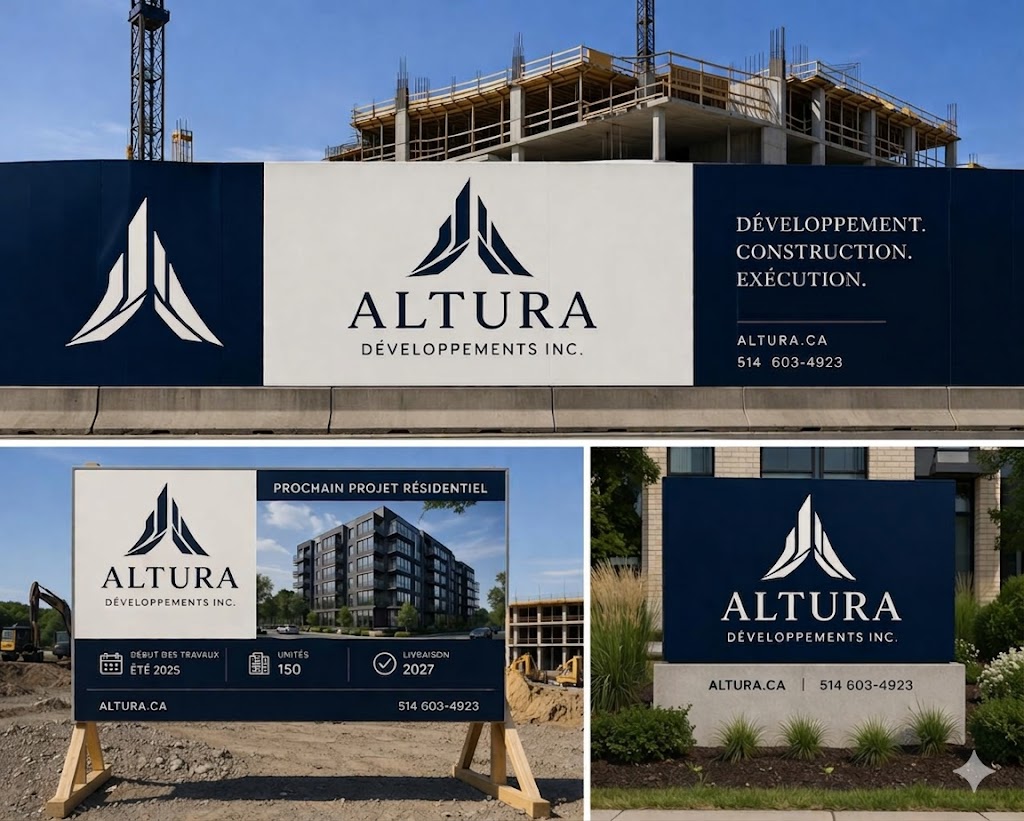 Enseignes de chantier Altura Immobilier sur un site de construction